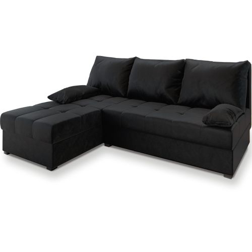 Canapé D'angle Rita Noir En Peluche Avec Fonction De Couchage