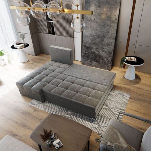 Canapé D'angle Rita Bleu En Peluche Avec Fonction De Couchage