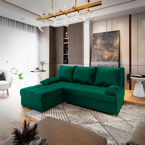 Canapé D'angle Rita Vert Sapin En Peluche Avec Fonction De Couchage