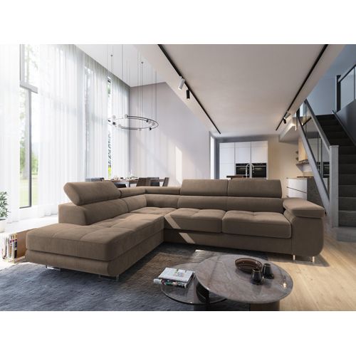 Canapé D'angle Selva Beige En Velours Avec Fonction De Couchage