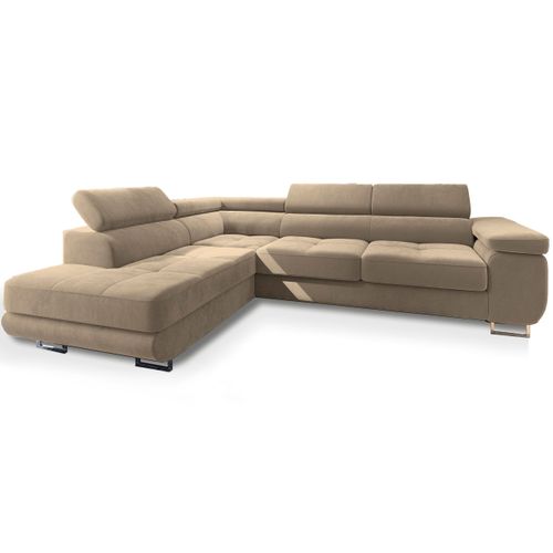 Canapé D'angle Selva Crème En Velours Avec Fonction De Couchage