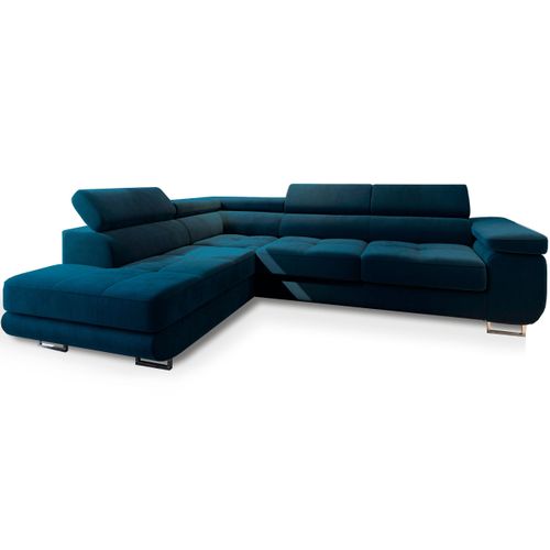 Canapé D'angle Selva Bleu En Velours Avec Fonction De Couchage