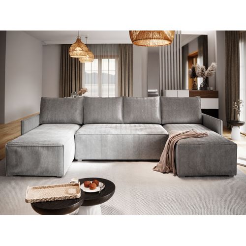 Canapé D'angle Tres Noir En Velours Côtelé Avec Fonction De Couchage