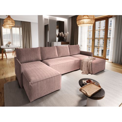 Canapé D'angle Tres Violet En Velours Côtelé Avec Fonction De Couchage