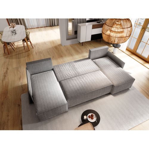 Canapé D'angle Tres Beige En Velours Côtelé Avec Fonction De Couchage