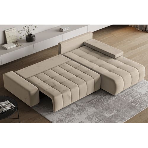 Canapé D'angle Alese Crème En Velours Avec Fonction De Couchage