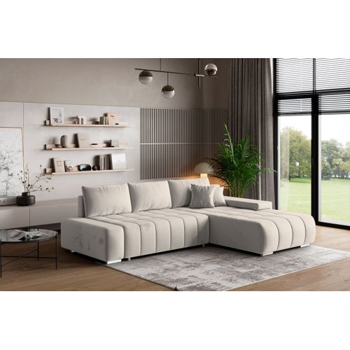 Canapé D'angle Alese Crème En Velours Avec Fonction De Couchage