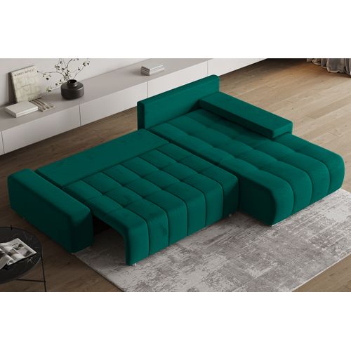 Canapé D'angle Alese Vert Sapin En Velours Avec Fonction De Couchage