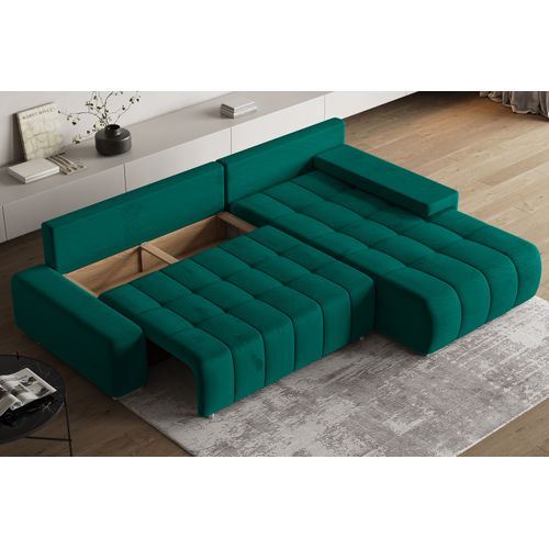 Canapé D'angle Alese Vert Sapin En Velours Avec Fonction De Couchage