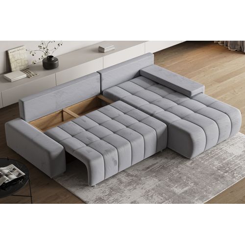 Canapé D'angle Alese Gris Clair En Velours Avec Fonction De Couchage