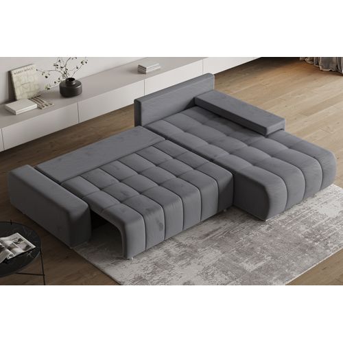 Canapé D'angle Alese Gris En Velours Avec Fonction De Couchage