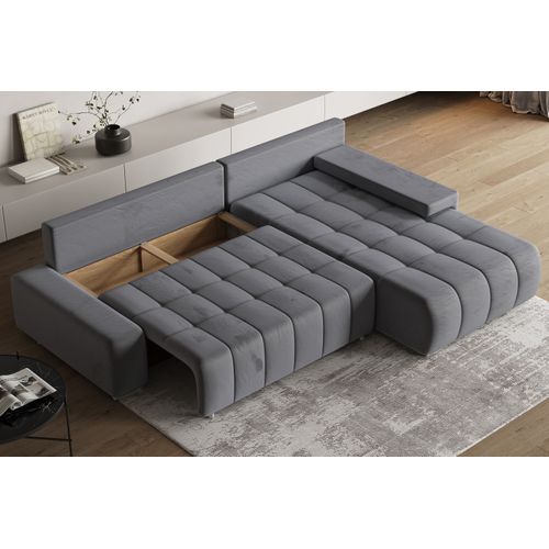 Canapé D'angle Alese Gris En Velours Avec Fonction De Couchage