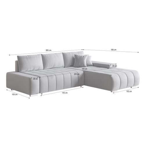 Canapé D'angle Alese Gris En Velours Avec Fonction De Couchage