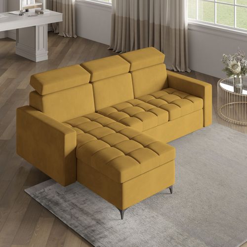 Canapé D'angle Kame Jaune En Peluche Avec Fonction De Couchage