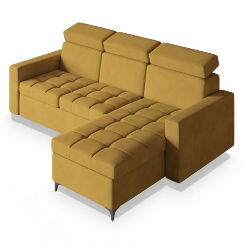 Canapé D'angle Kame Jaune En Peluche Avec Fonction De Couchage