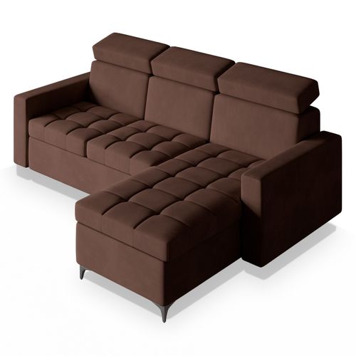 Canapé D'angle Kame Marron En Peluche Avec Fonction De Couchage