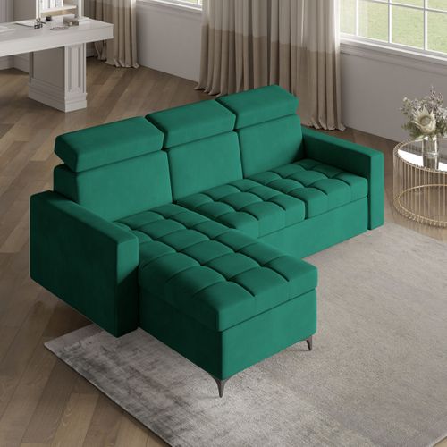 Canapé D'angle Kame Vert Sapin En Peluche Avec Fonction De Couchage