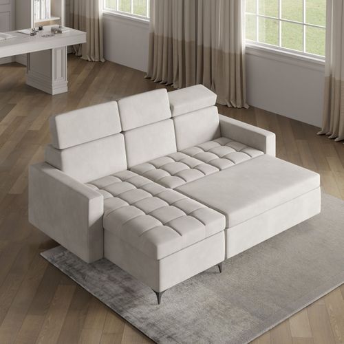 Canapé D'angle Kame Rose En Peluche Avec Fonction De Couchage