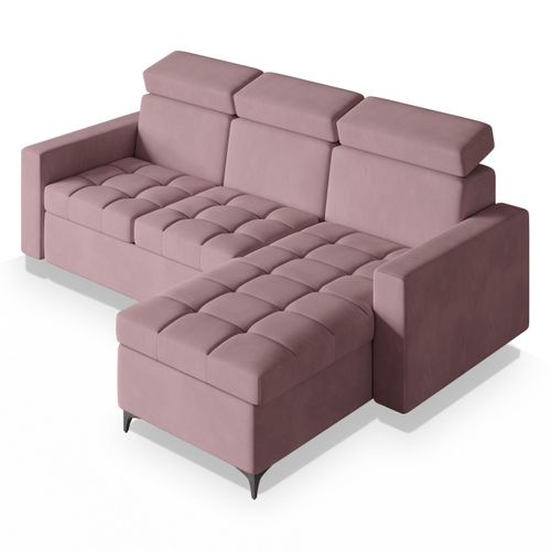 Canapé D'angle Kame Rose En Peluche Avec Fonction De Couchage