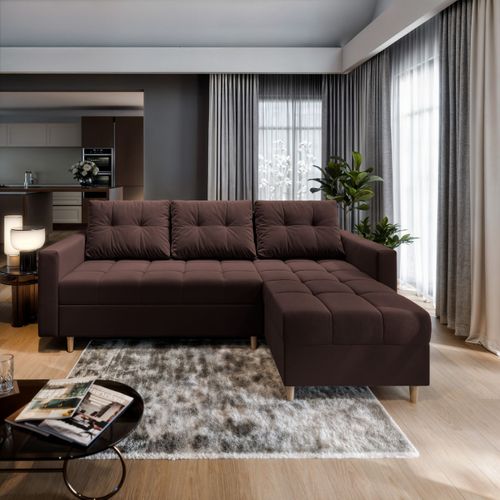Canapé D'angle Milo Marron En Peluche Avec Fonction De Couchage