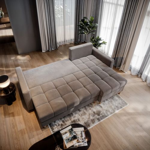 Canapé D'angle Milo Vert Sapin En Peluche Avec Fonction De Couchage