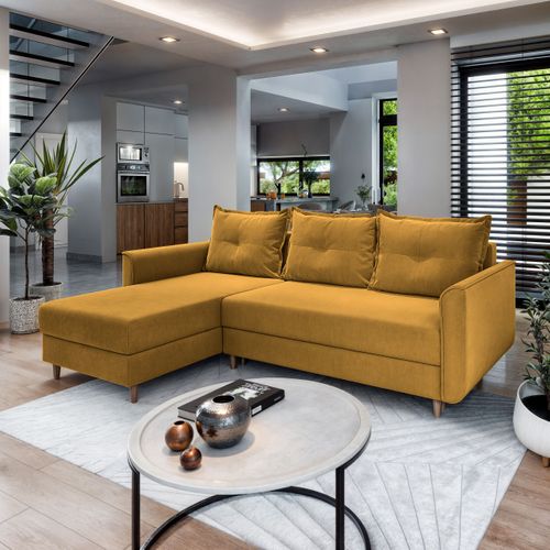 Canapé D'angle Pisan Jaune En Peluche Avec Fonction De Couchage