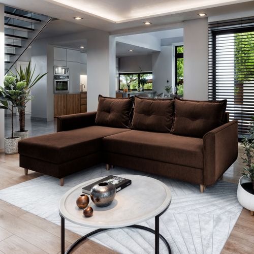 Canapé D'angle Pisan Marron En Peluche Avec Fonction De Couchage