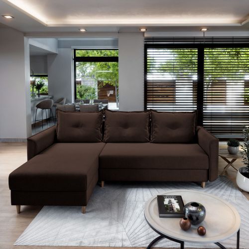 Canapé D'angle Pisan Marron En Peluche Avec Fonction De Couchage