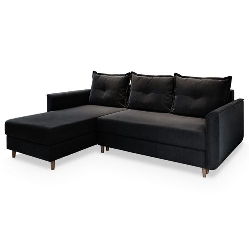Canapé D'angle Pisan Noir En Peluche Avec Fonction De Couchage