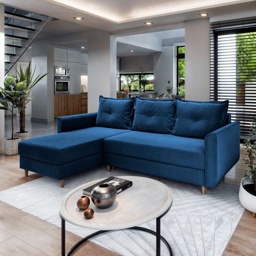 Canapé D'angle Pisan Bleu En Peluche Avec Fonction De Couchage