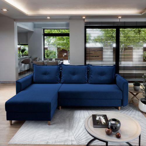 Canapé D'angle Pisan Bleu En Peluche Avec Fonction De Couchage