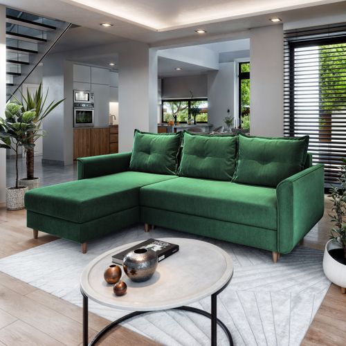 Canapé D'angle Pisan Vert Sapin En Peluche Avec Fonction De Couchage