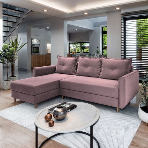 Canapé D'angle Pisan Rose En Peluche Avec Fonction De Couchage