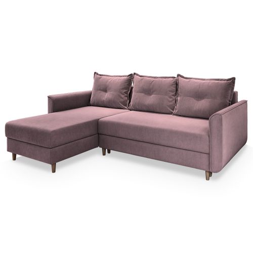 Canapé D'angle Pisan Rose En Peluche Avec Fonction De Couchage