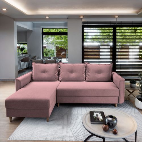 Canapé D'angle Pisan Rose En Peluche Avec Fonction De Couchage