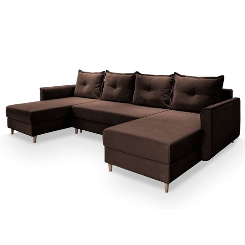 Canapé D'angle Verni Marron En Peluche Avec Fonction De Couchage