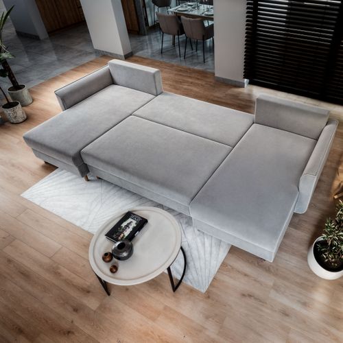 Canapé D'angle Verni Noir En Peluche Avec Fonction De Couchage