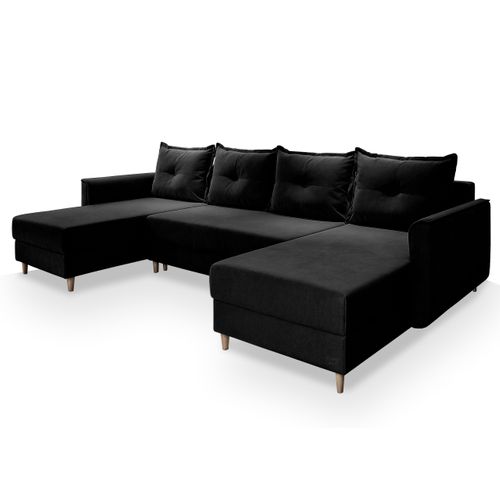 Canapé D'angle Verni Noir En Peluche Avec Fonction De Couchage