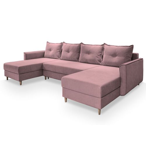 Canapé D'angle Verni Rose En Peluche Avec Fonction De Couchage