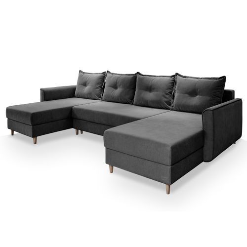 Canapé D'angle Verni Gris En Peluche Avec Fonction De Couchage