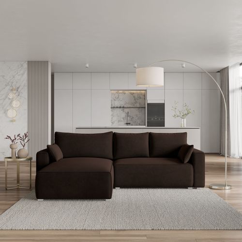 Canapé D'angle Foril Marron En Velours Avec Fonction De Couchage
