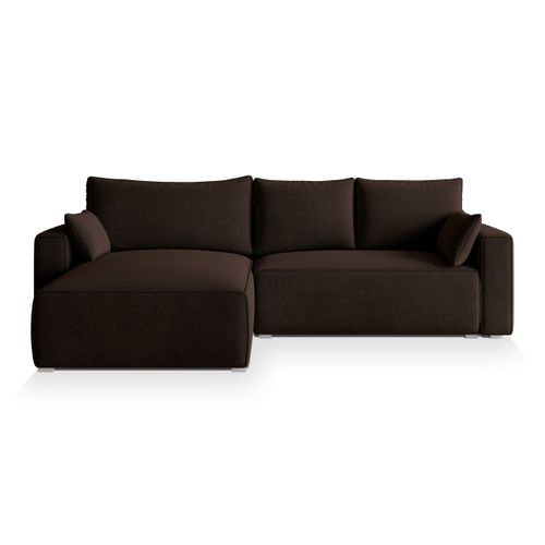 Canapé D'angle Foril Marron En Velours Avec Fonction De Couchage