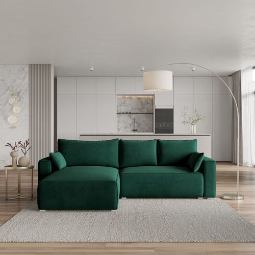 Canapé D'angle Foril Vert Sapin En Velours Avec Fonction De Couchage