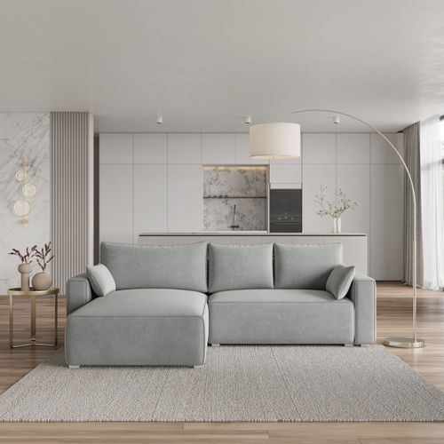 Canapé D'angle Foril Gris Clair En Velours Avec Fonction De Couchage