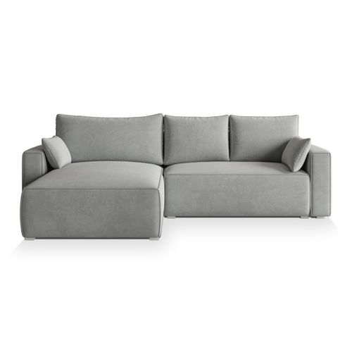 Canapé D'angle Foril Gris Clair En Velours Avec Fonction De Couchage