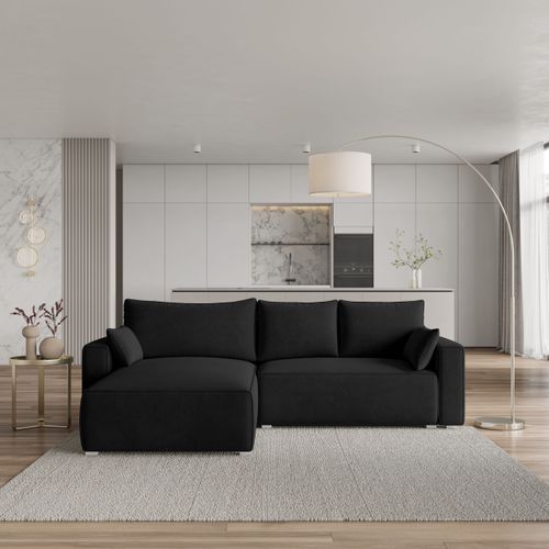 Canapé D'angle Foril Noir En Velours Avec Fonction De Couchage