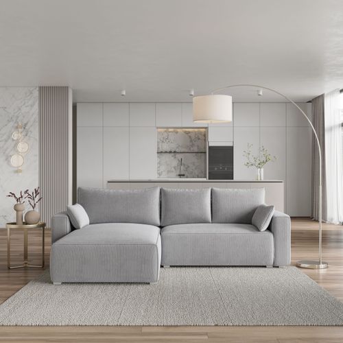 Canapé D'angle Foril Gris Clair En Velours Côtelé Avec Fonction De Couchage