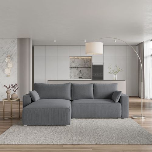 Canapé D'angle Foril Gris En Velours Côtelé Avec Fonction De Couchage