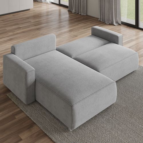 Canapé D'angle Foril Gris En Velours Côtelé Avec Fonction De Couchage