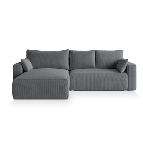 Canapé D'angle Foril Gris En Velours Côtelé Avec Fonction De Couchage